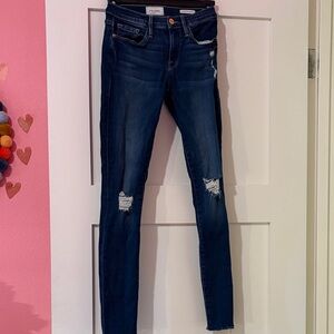 Frame Denim Dark Blue Ripped Skinny Jeans